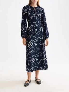 Scotch & Soda Navy Midi Dress with White Rope-Loop Print